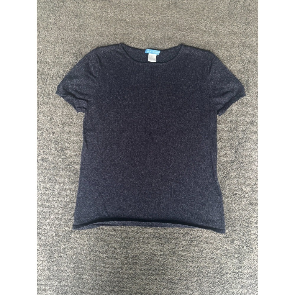 White + Warren T-Shirt Women L Black‎ Cotton Knit Short Sleeve Crew Neck